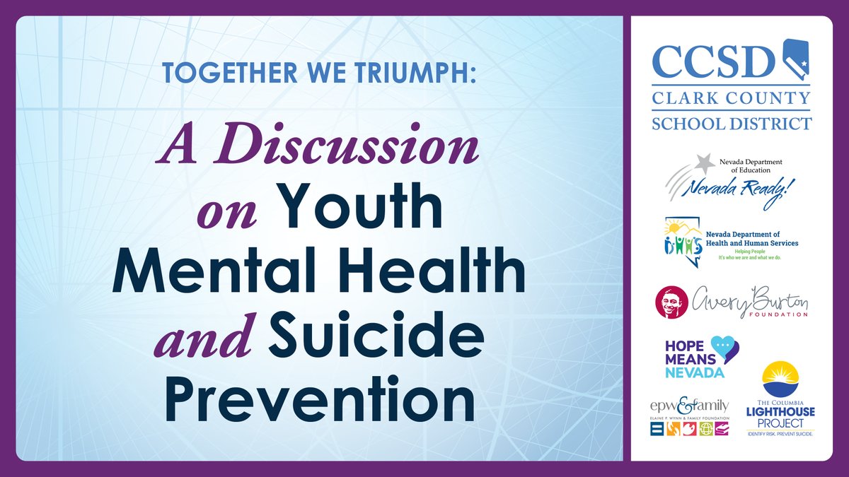 ClarkCountySch's tweet photo. Together We Triumph: A Discussion About Youth Mental Health and Suicide Prevention will be livestreamed on https://t.co/PhjIRb4UDa &amp; the CCSD Facebook Page on March 15 from 4 to 6 p.m. The community is invited to watch the livestream to take part in this important discussion. https://t.co/4DBxPWynv7