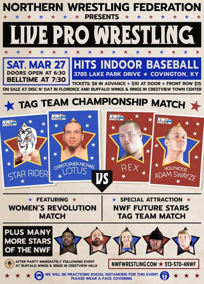 futurestarsnwf's tweet photo. ICYMI, the competitors for the Future Stars 10-man Tag Team match @HITSBaseball on March 27th will be...

@Evans_NWF 
@Kris_Demise 
@DakotaWolfe78 
@iconlee_ 
#Warlock

VS

@_JackPhoenix 
@wrld_juicee 
@NoahGabriel_B2W 
#Jimbo
#CobyCain

Tickets on sale at https://t.co/aG7iXZGajx https://t.co/b8p2lnxNQ1