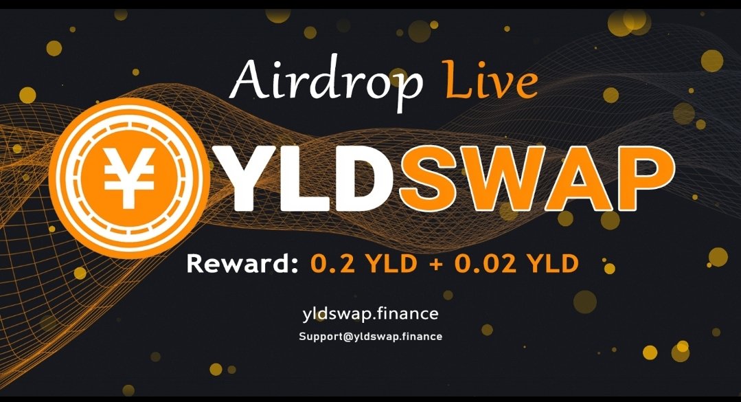 🚀 Airdrop: YLDSwap BSC
💰 Value: $ 60
👥 Referral: $ 6
💸 0.2 + 0.02 YLD
⏰ 2 minutes

Talk with the telegram bot: t.me/YLDSwapbot?sta…

📖 Step-by-step guide:
🔹 Do some social tasks 

#airdrop #crypto #airdrops #crypto #giveaway #BSC
