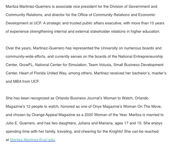 We continue to celebrate #WomensHistoryMonth as the <a href="/DOPOrlando/">DOP Orlando</a> shines a spotlight on our very own Maritza Martinez-Guerrero 👏🎉👇 #GoKnights #ChargeOn <a href="/UCFALUMNI/">UCF Alumni</a>
