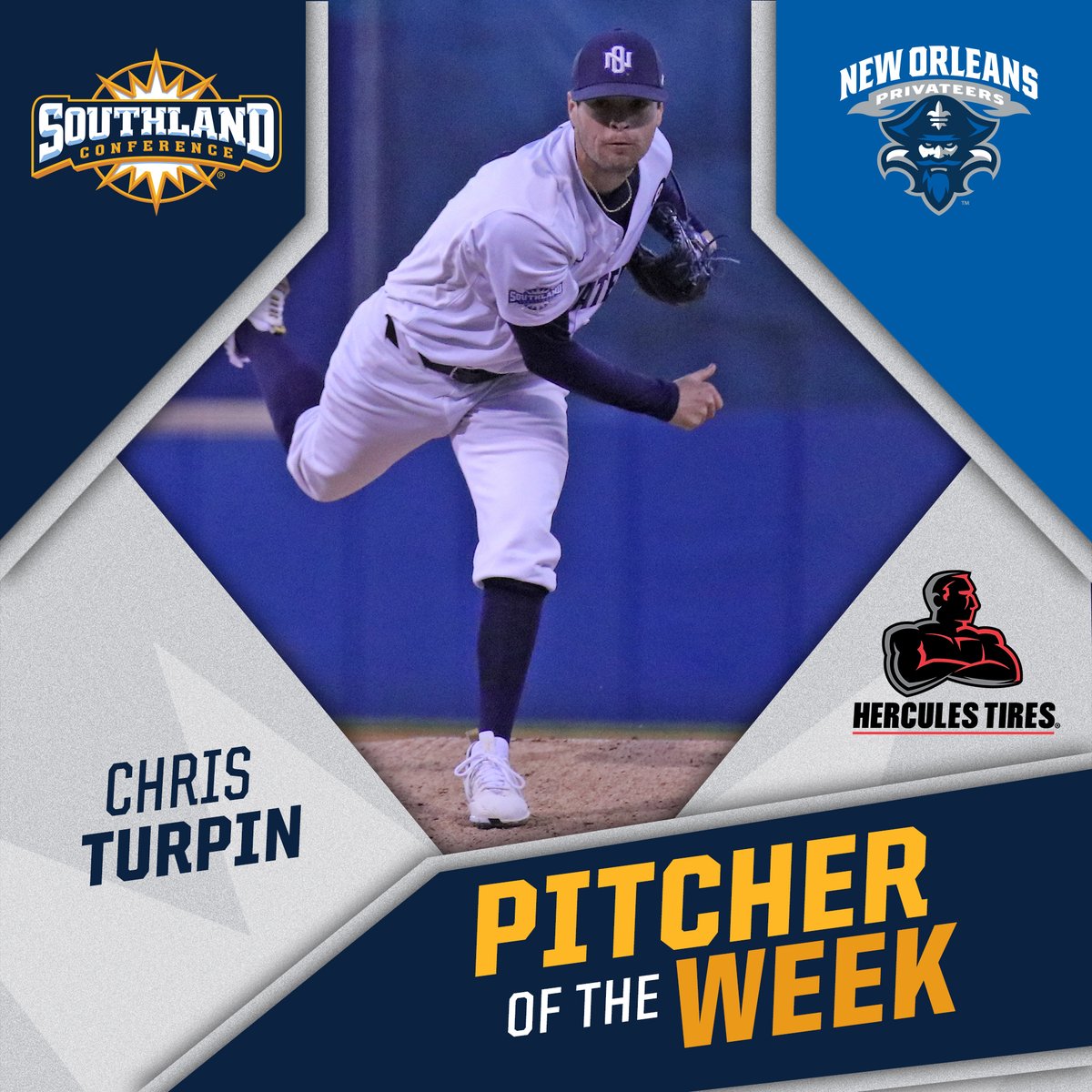 SouthlandSports's tweet photo. Just like this weekend, it's a Privateer 𝓼𝔀𝓮𝓮𝓹  for Southland weekly honors, presented by Hercules Tires❗️

Gaige Howard collected 🔟 hits and Chris Turpin tossed the program's first 9⃣-inning shutout since 2017❗️ #SouthlandStrong #NOLAsTeam

🔗- https://t.co/hjWdLxh1mE https://t.co/hv5tMXNGWN