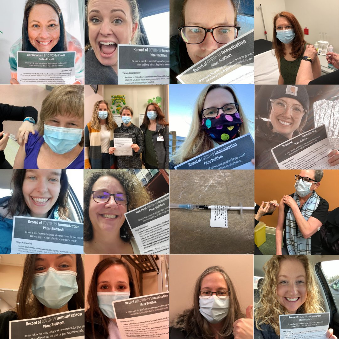 SCCRehab's tweet photo. Many of the staff from @SCCRehab received their first dose of the Covid-19 vaccine at the @HorizonHealthNetwork #DECH clinic over the weekend. The clinic was run very smoothly. We’d like to thank everyone for their hard work and positive attitudes! #Covid19 #VaccinateNB https://t.co/h6JnVKrn0X