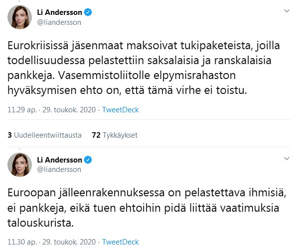 DEuutiset's tweet image. Mihin unohtuivat ihmiset? Ja kyllä: Toimitte pankkien omistajien takuupuolueena.
#vasemmistoliitto #elpymisväline