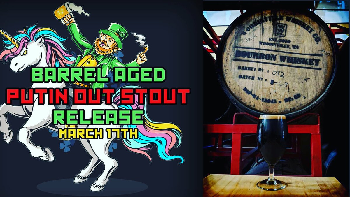 🍀Bourbon Putin is back for Saint Paddys! It's been a loooong year so we are cracking open a barrel of the good stuff and going to celebrate the best way we know how...by drinking! Sláinte! 🍻

#nogreenbeer #screwgreenbeer #drinkstout #putinoutstout #barrelaged #beerrelease