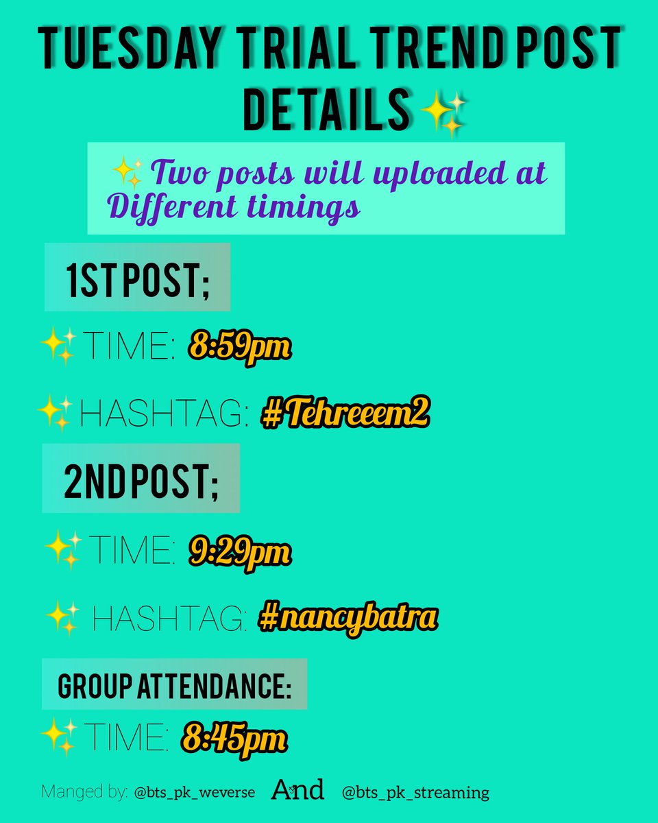 btspkwevoting's tweet photo. TRIAL TREND ONCE AGAIN!👀💜
MAKE SURE TO CHEER AT EXACT GIVEN TIME OR WE'LL NOT TREND🥺
LETS HOPE FOR THE BEST ONCE AGAIN!👀🇵🇰
TEAM,
bts_pk_weverse✨
Any confusion? Dm us✨
#BTSOurGreatestPrize 
#LightItUpBTS #BTSOurBiggestPrize #IntheStarswithBTS #pkweverse #PakistanBTSARMY🇵🇰 https://t.co/ppNFBHzEb5