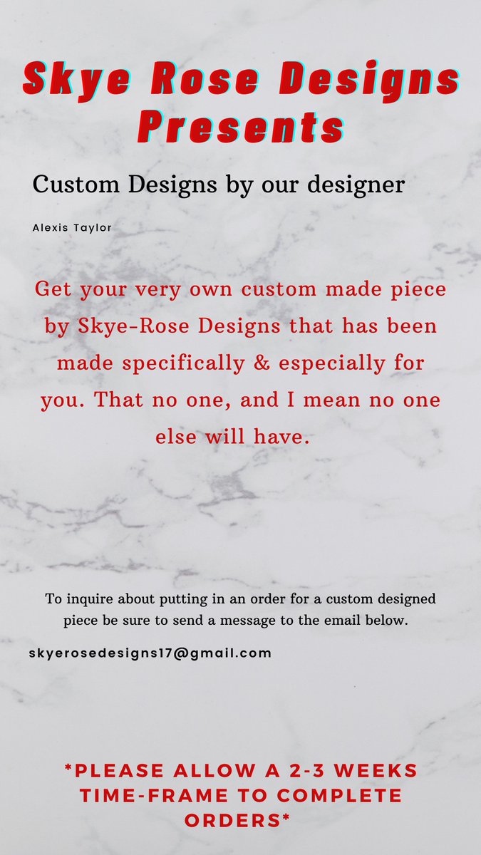 skyerosedesigns's tweet photo. Put in your order for a custom designed &amp; made piece by us! 
~
For more information look at the pictures below. 
#TallGirlMagic #TallGirlTwitter https://t.co/tIlDz7jSKI