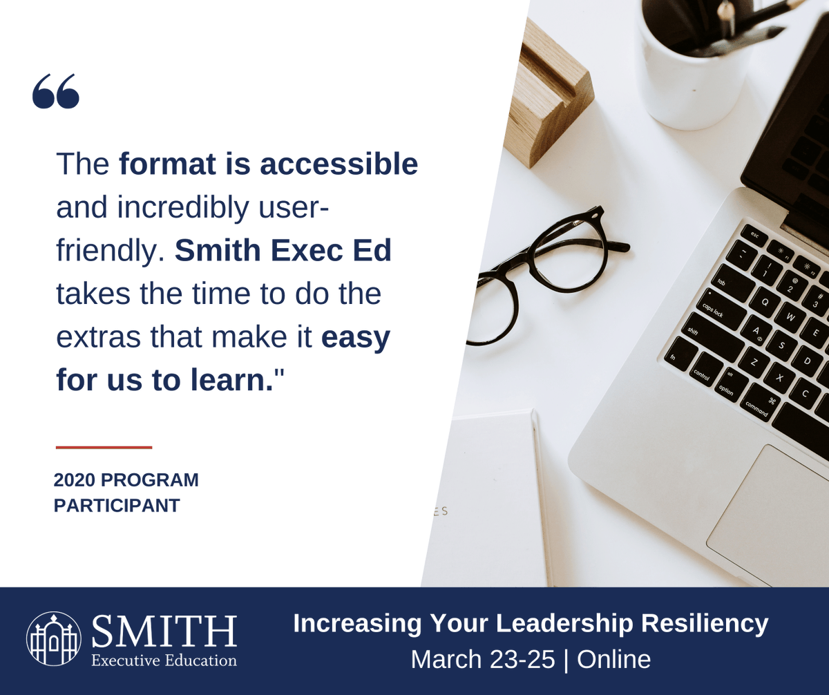 SmithExecEd's tweet photo. Last chance to register for next week's program! Live sessions run 1-3 PM ET on Mar 23, 24 and 25. This program is for #WomenLeaders at all levels.
Register: https://t.co/17RNs6HImX

#SmithExecEd https://t.co/PtCoahMeSC