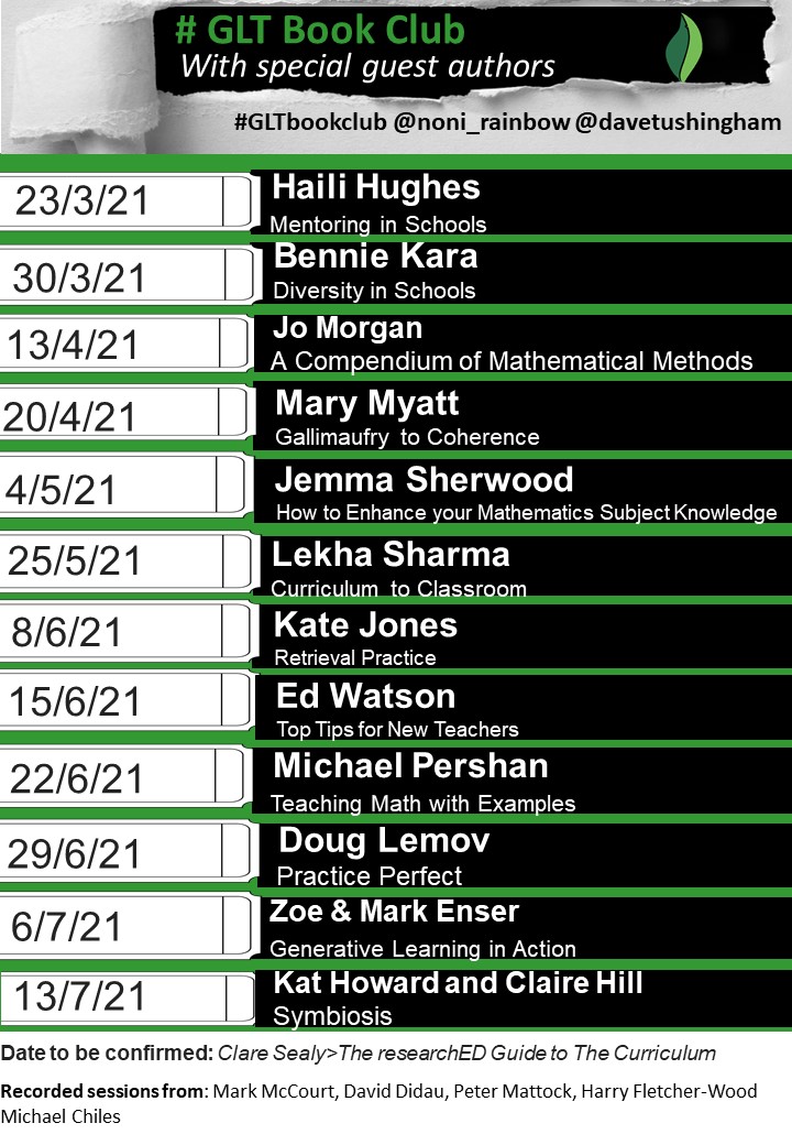 <a href="/Noni_Rainbow/">Rhiannon Rainbow FCCT</a> and I are proud to announce that <a href="/KateJones_teach/">Kate Jones</a> will be joining <a href="/GreenshawTrust/">Greenshaw Learning Trust</a> #GLTbookclub on 8th June discussing her outstanding book Retrieval Practice. Kate has kindly donated 2 copies of her book to give away, please retweet and like for a chance of winning!