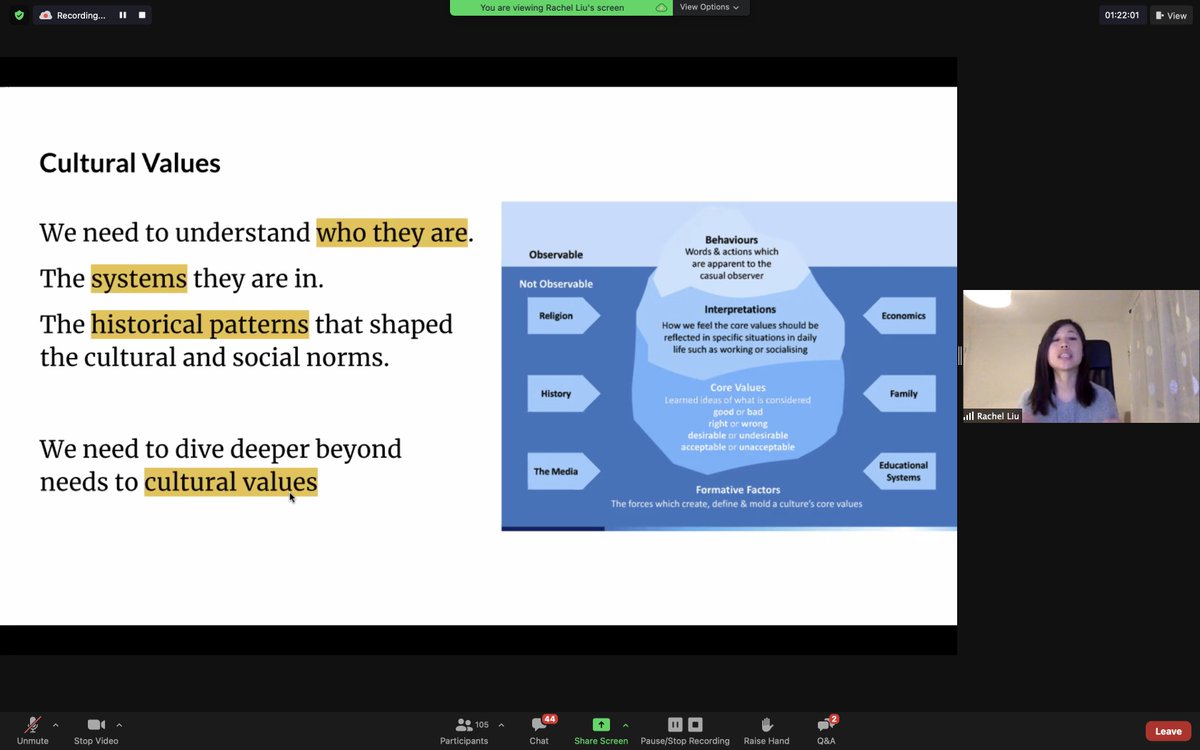 "What are the cultural norms and values in the domain? Dig into the cultural values that shape the fundamental needs." — @RachelSLiu (@Pearson) #InclusiveResearch