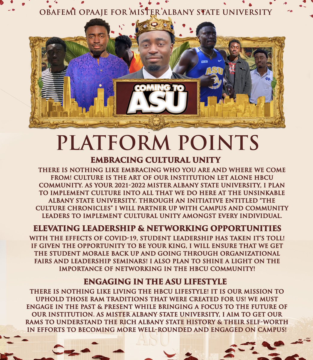 FemiGuy_'s tweet photo. Let’s bring positive changes into campus by:
Embracing Culture Unity
Elevating Leadership & Networking
Engaging in the ASU Lifestyle
#ComingToASU
#ObafemiForMisterASU
#KingdomAwaits
#CultureofASU
#ASUTwitter
#ASU24
#ASU23
#ASU22
#ASU21 https://t.co/b4PfDtxSyT