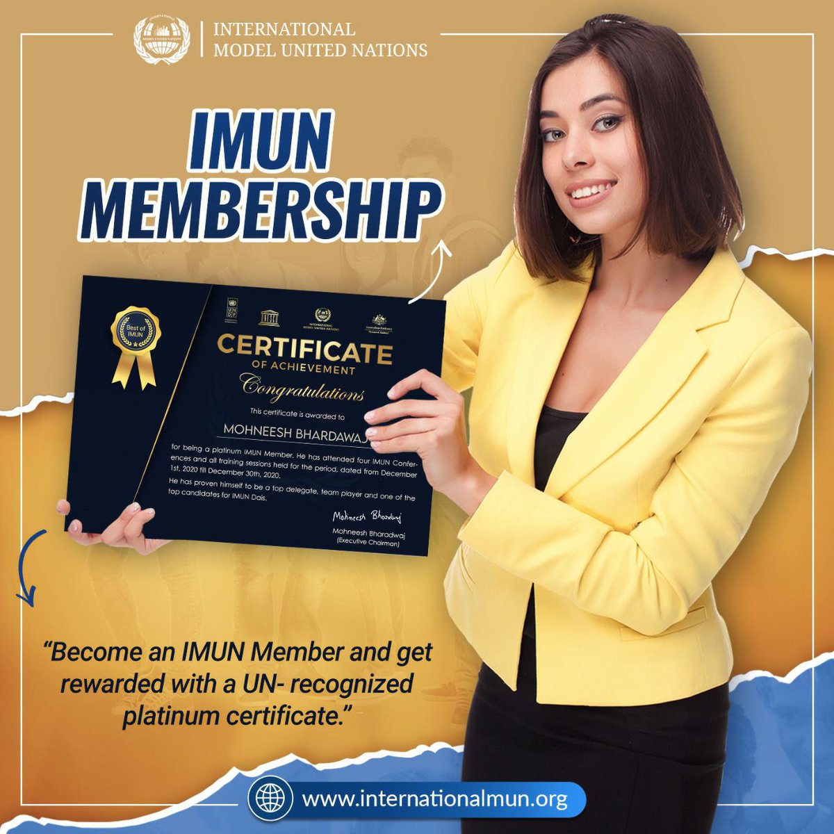 Kudostic's tweet image. Don't put your career on hold; start 2021 with a vigour and commitment to achieve your dreams 📌 Sign up now for IMUN Memberships for only 19 USD and feel the difference ✅
Register at bit.ly/imunmembership
#InternationalMUN #mun #imun #modelunitednations #imun2020 #youth