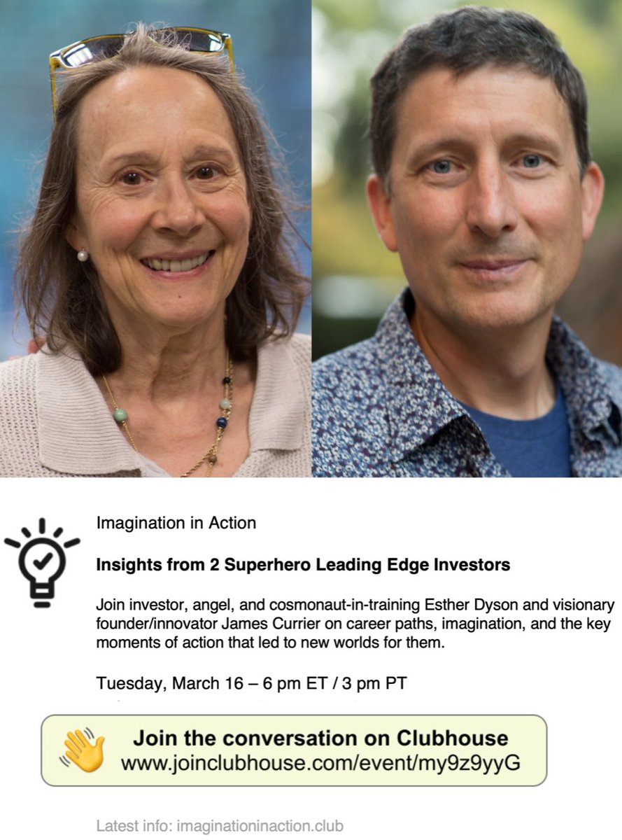 David Chang (@changds) on Twitter photo Looking forward to “Insights 🔮 from 2 Superhero Leading Edge Investors 💰” w/ <a href="/edyson/">Esther Dyson</a> <a href="/JamesCurrier/">James Currier</a> <a href="/WaytoWellville/">Wellville</a> <a href="/NFX/">NFX</a> <a href="/johnkwerner/">John Werner</a> <a href="/alison_sander/">alison sander</a> <a href="/lizheller/">liz heller</a> <a href="/thevonwong/">Von Wong</a> <a href="/KunalSood/">Kunal Sood</a>. Join us on Tuesday, March 16 at 6pm ET / 3pm PT joinclubhouse.com/event/my9z9yyG #VentureCapital Looking forward to “Insights 🔮 from 2 Superhero Leading Edge Investors 💰” w/ <a href="/edyson/">Esther Dyson</a> <a href="/JamesCurrier/">James Currier</a> <a href="/WaytoWellville/">Wellville</a> <a href="/NFX/">NFX</a> <a href="/johnkwerner/">John Werner</a> <a href="/alison_sander/">alison sander</a> <a href="/lizheller/">liz heller</a> <a href="/thevonwong/">Von Wong</a> <a href="/KunalSood/">Kunal Sood</a>. Join us on Tuesday, March 16 at 6pm ET / 3pm PT joinclubhouse.com/event/my9z9yyG #VentureCapital
