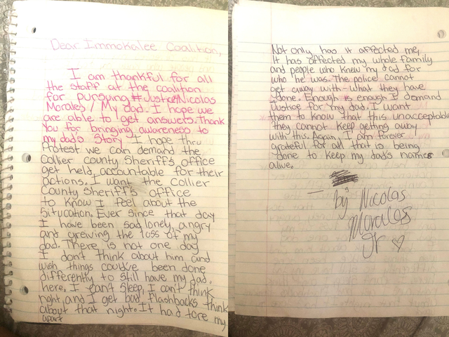ciw's tweet photo. Today, we are honored & humbled to share a letter we've received from Nicolas Morales, Jr. The grief of this orphaned 13-year-old child is profound. His desperate plea to hold on to his father’s memory & bring him justice is nothing short of a clarion call. #JusticeForNicolas https://t.co/ushfL2dEg8