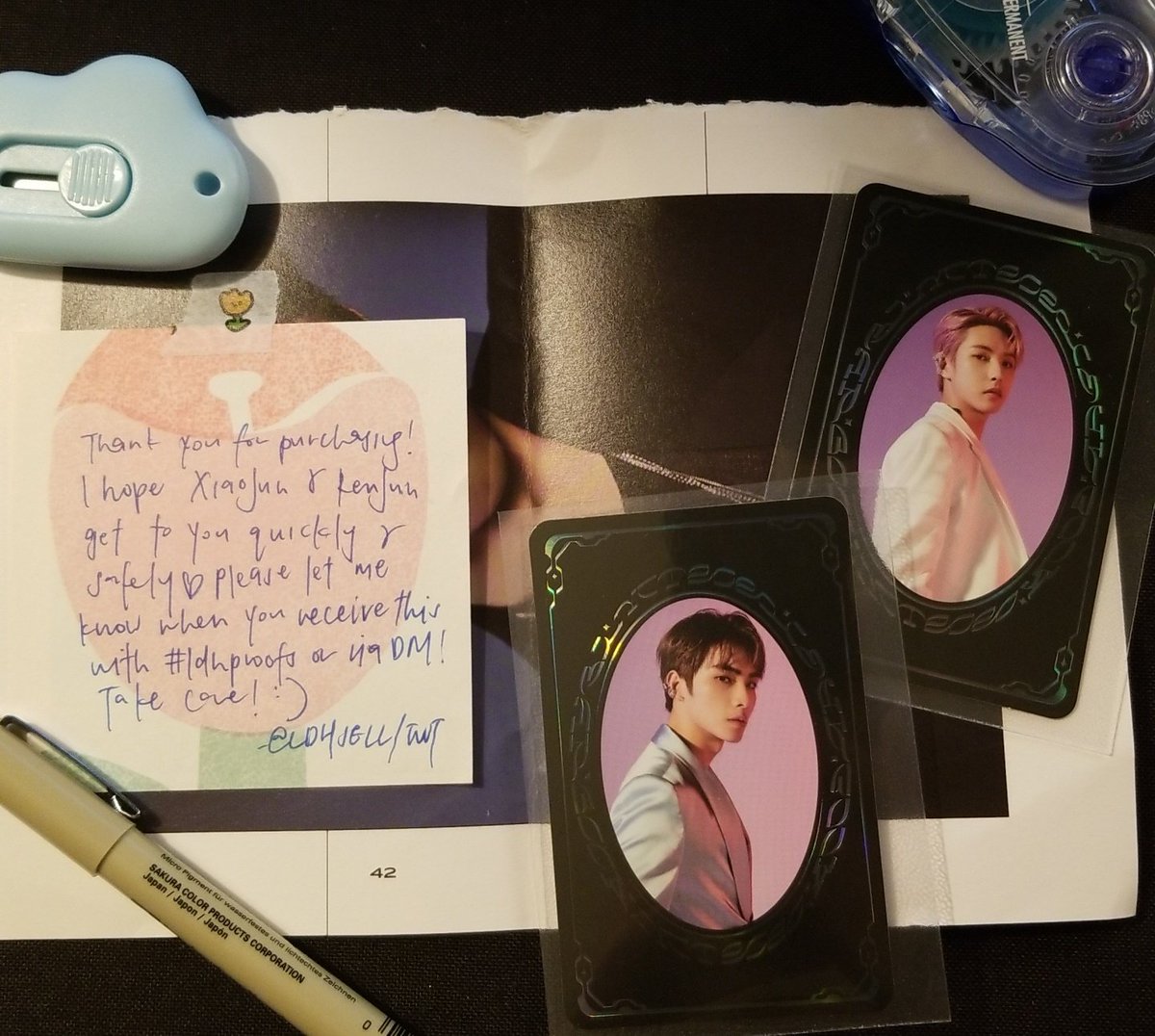 doyoungiestar's tweet photo. @LDHSELL #LDHproofs
Hello!
Renjun & Xiaojun arrived safely! Packaging was very secure (toploader as well just took it out for the photo) and Im so happy with my purchase! Thank you again! π https://t.co/NVwt2uv9Kg