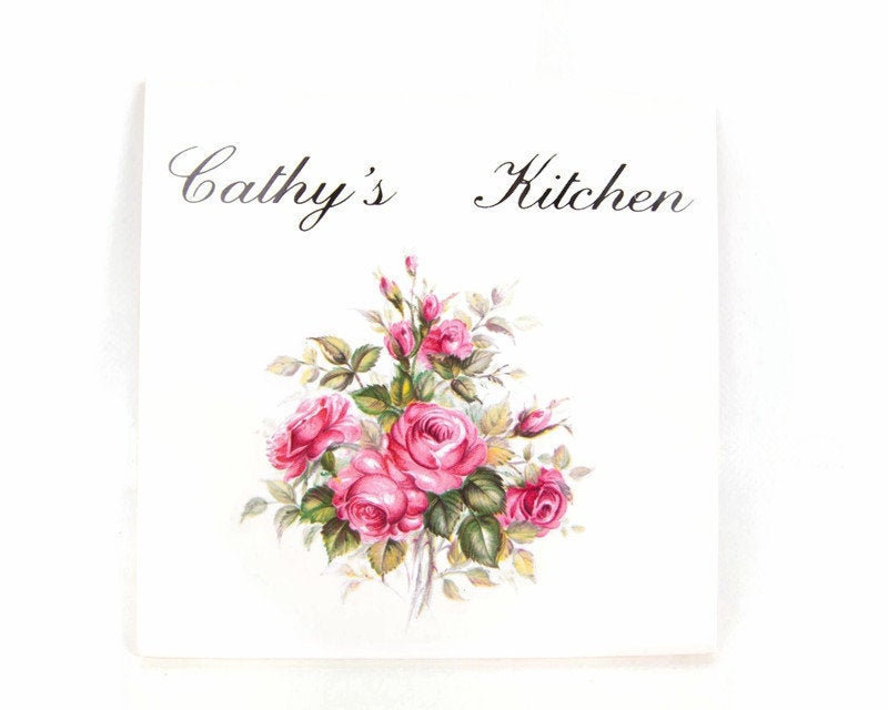 Really love this, from the Etsy shop LeVintageGalleria. etsy.me/2Q44zNr #etsy #ceramictileplaque #ceramictiletrivet #ceramictile #kitchenplaque #pinkrosedesign #cathyplaque #tileplaquecathys #kitchenpinkrose #wallhangingtrivet