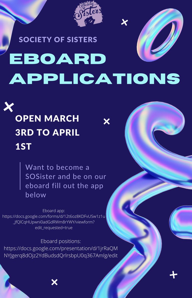 SOS_OSU's tweet image. Hey y’all it’s that time of the year again . Sos is currently accepting eboard applications!! Now is your chance to become a SOSister 💚💜. The deadline is April 1st, below is the application &amp;amp; a google slideshow of all the positions &amp;amp; their roles. We hope you guys fill it out☺️