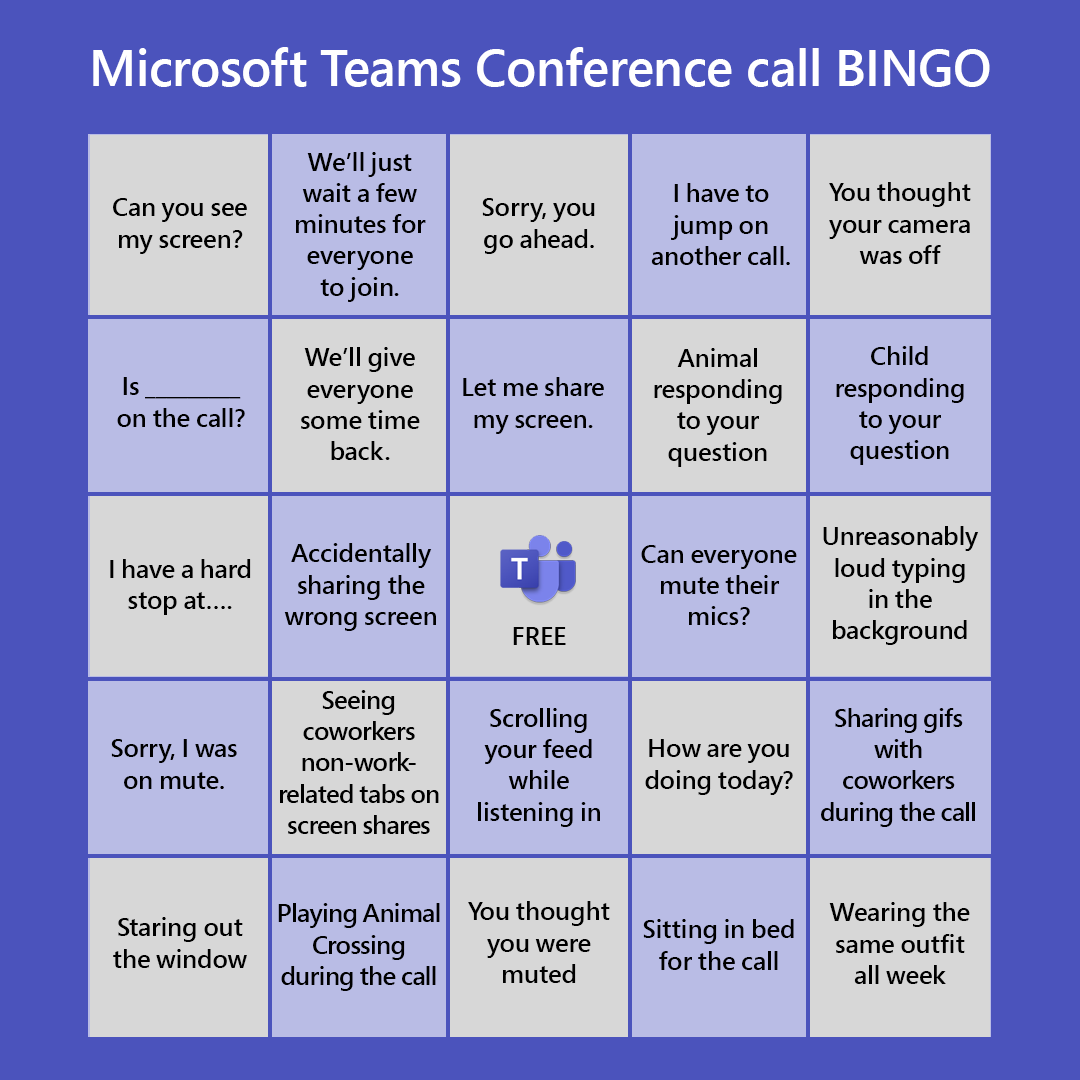 Microsoft Teams Conference Call Bingo