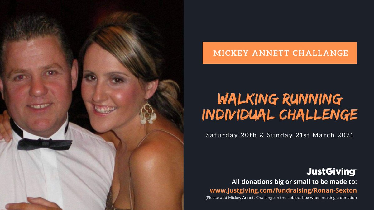 The annual Mickey Annett Memorial Challenge 20-21 March.  This year we are supporting Ronan Sexton #TrekForTina in memory of his late wife Martina.   Get your walking/running shoes and support <a href="/CancerFocusNI/">Cancer Focus Northern Ireland</a>
paulamagee@hotmail.com 07753987224
Donate justgiving.com/fundraising/ro…