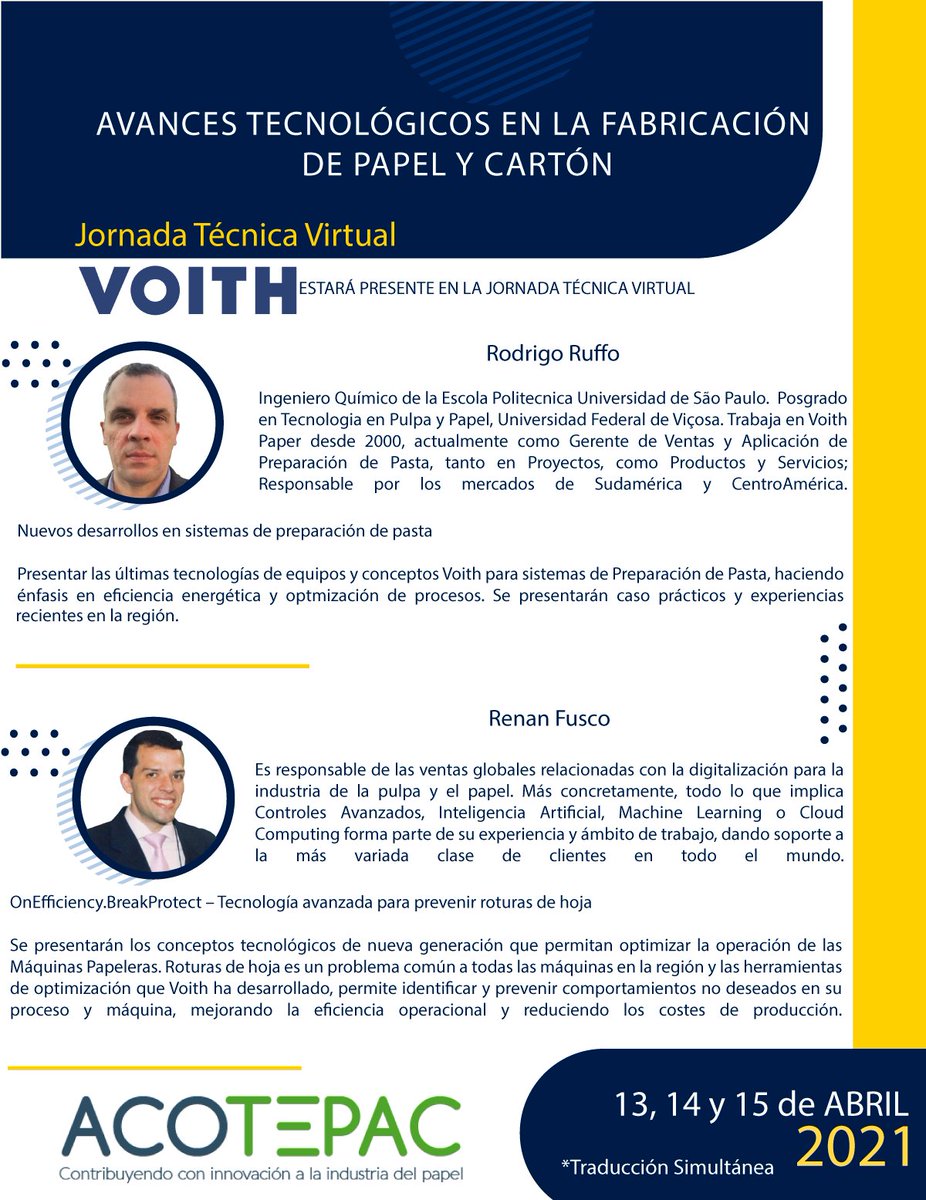 acotepacolombia's tweet image. VOITH estará en la jornada técnica virtual “AVANCES TECNOLÓGICOS EN LA FABRICACIÓN DE PAPEL Y CARTÓN"

#papel #paperProcess #valmet #andritz #ibs #Nalco #ERHARDT #kandant #voith #boschrexroth #hydac #carton #Pulpa #Conferencia