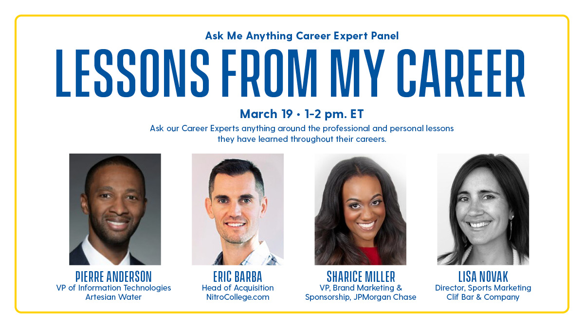 UDLernerCollege's tweet photo. Join #LernerBiz Career Services for our next Ask Me Anything webinar this Friday starting at 1 p.m. EST! Hear from an expert panel from Artesian Water, https://t.co/lCwHGZv4Ac, JP Morgan Chase and Cliff Bar &amp; Company. Learn more and register here today: https://t.co/5tbVo7yVAi https://t.co/GIRjcI8an0