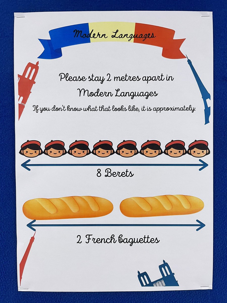 Merci beaucoup Mrs Moore <a href="/STKMusic_MusicT/">STKMusicandMusicTech</a> for our amazing social distancing poster! 😍 Stopping off via the la boulangerie tomorrow for two baguettes to keep my distance 😅 #wearestkents