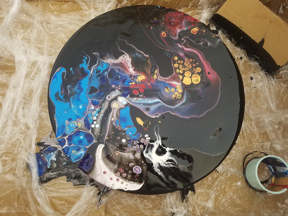 HolisticNgineer's tweet photo. #FirstMake Paint pouring. I used an old vinyl record as a canvas and am super happy how it turned out. https://t.co/AGsAbOVxwe