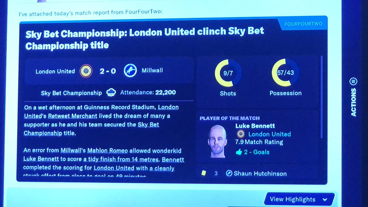 LondonUnitedd's tweet photo. A Bennett brace brings home the Championship title. https://t.co/wxZFNq95Gl