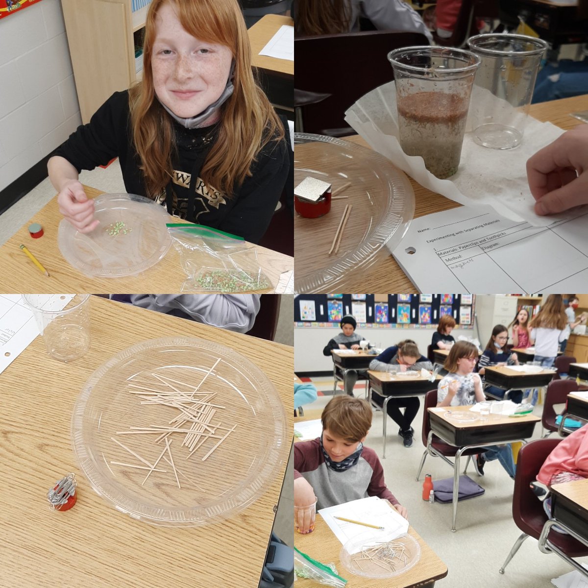 MrsADenton's tweet image. Science Experiments! Separating materials, day 1.  Check back Thursday for more! #gr5fun #hscsproud #ecsrdSTRENGTH #scienceexperiments