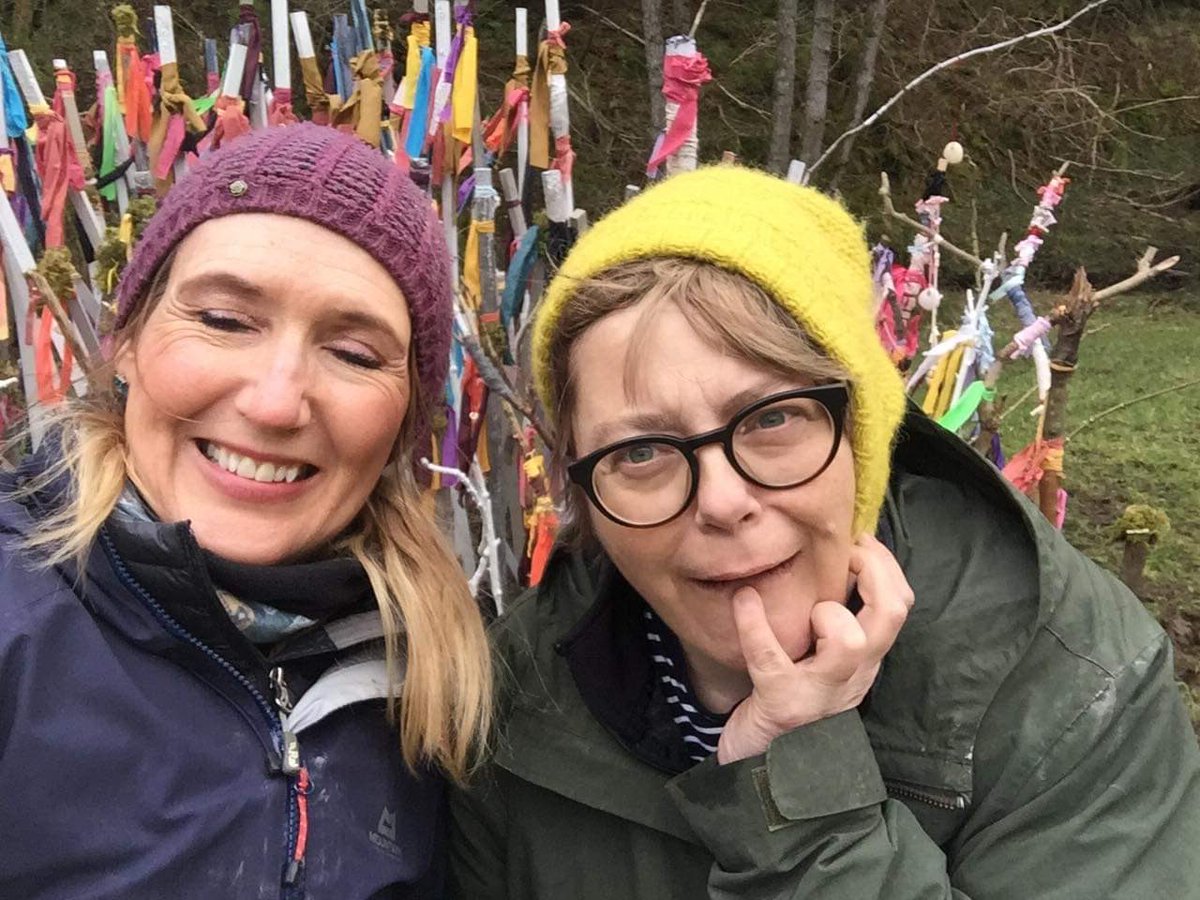 lumpybird's tweet photo. With @artybee6 #BogWitches yesterday we finished installing in Dalby Forest for #SelfScapes 2021 it took 2 days over 100 sticks #WeOnceWere #WomensHistories #Wifs launch 27th March many Artists #research #artpractice lots of deep heat and tired muscles 1/2 https://t.co/zKhCNl9hG9
