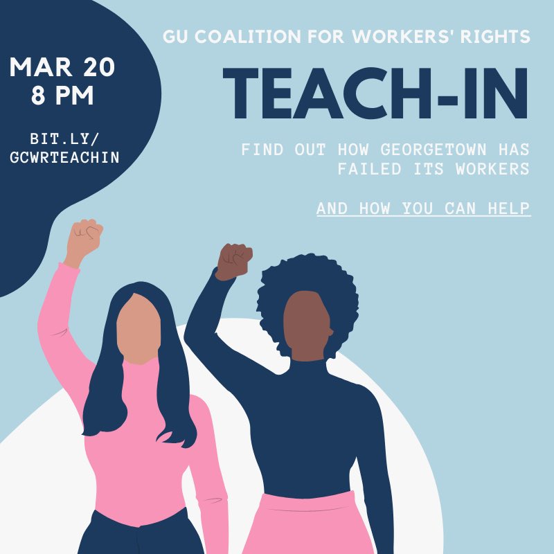 guworkersrights's tweet image. Want to learn more about how exactly Georgetown failed its workers and why this coalition was formed? Come join us at the teach-in where we’ll explain the unfair situation several workers are facing and the unsafe conditions they’re in, as well as how YOU can be involved!
