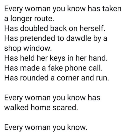SeeingScarlette's tweet photo. I have done all of these. Multiple times.
#EveryWomanYouKnow #SarahEverard https://t.co/5ctdXS6WyI