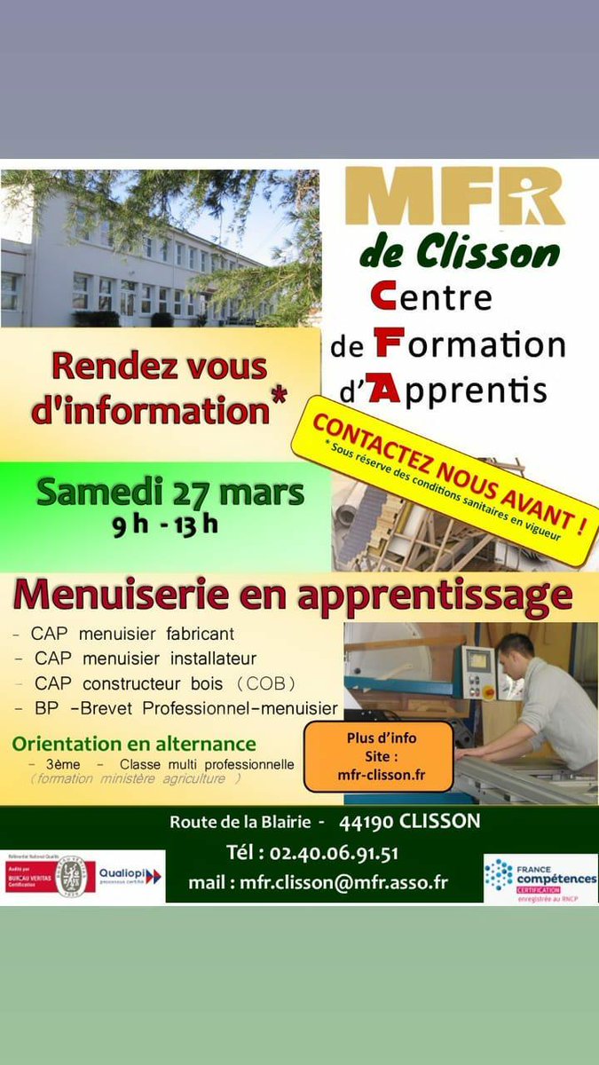 #apprentissage #menuiserie 
Contactez-nous !
@UNMFREO <a href="/FRMFR_PDL/">MFR PDL</a>