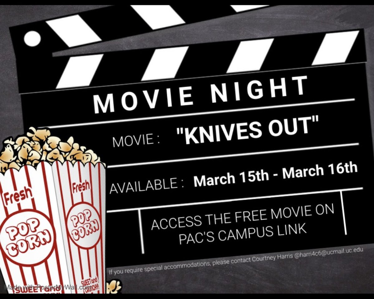 MOVIE NIGHT🍿🍿🤩🤩 Access “Knives Out” for FREE on our campus link through today and tomorrow!!!