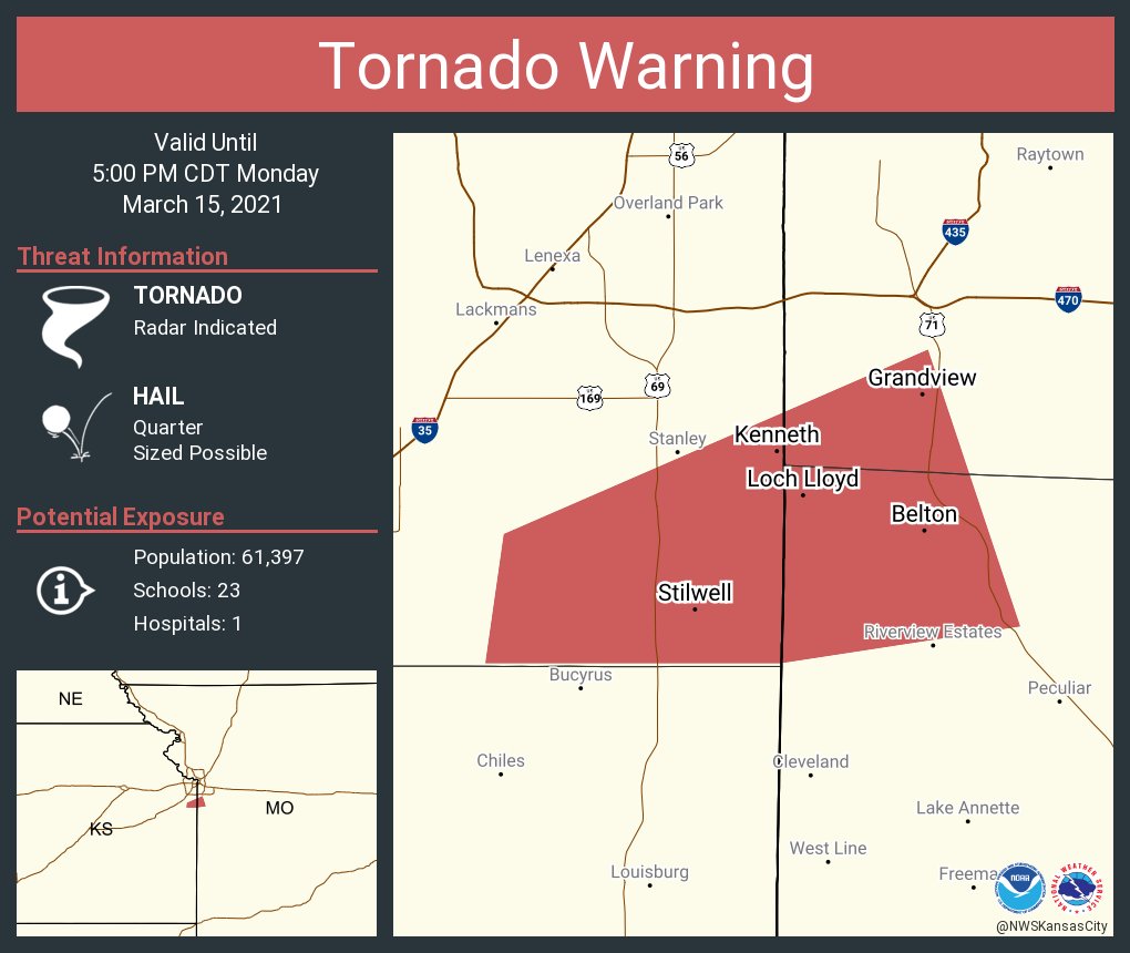 Tornado Warning including Grandview MO, Belton MO, Loch Lloyd MO until 5:00 PM CDT