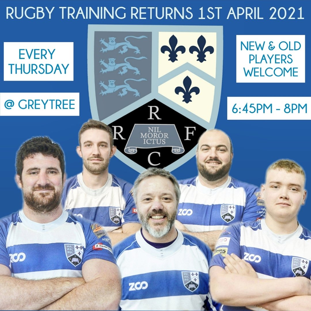 Can't wait to get back to it.. Rugby returns to Greytree 1st April 2021! New players are very welcome please drop us a message if you want any more info.. 🔵⚪🔵⚪🔵⚪🔵⚪🔵⚪