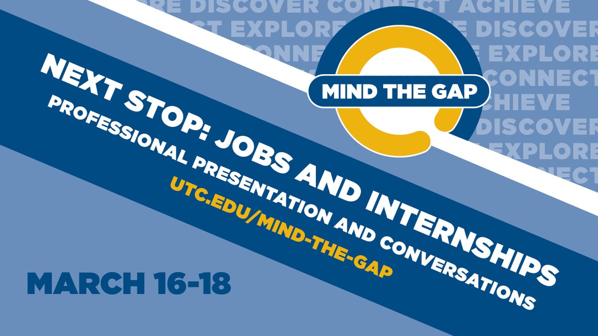UTCCareer's tweet image. Mind the Gap is back! Next Stop: Jobs &amp;amp; Internships. Join our series beginning TOMORROW to discuss professional documents, interviews, and the job search process. March 16-18 starting at 11:30am each day. Details at utc.edu/mind-the-gap #MindTheGapUTC #UTCCareer #UTCLeadership