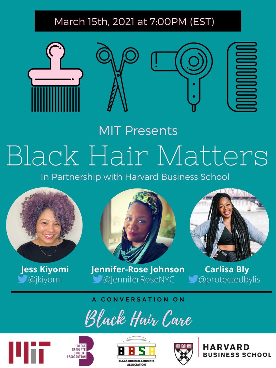 Don’t forget to register for today’s event at 7PM: “Black Hair Matters”, in partnership with MIT’s Black Business Student Association — We hope to see you there. Sign-up using our link in bio!