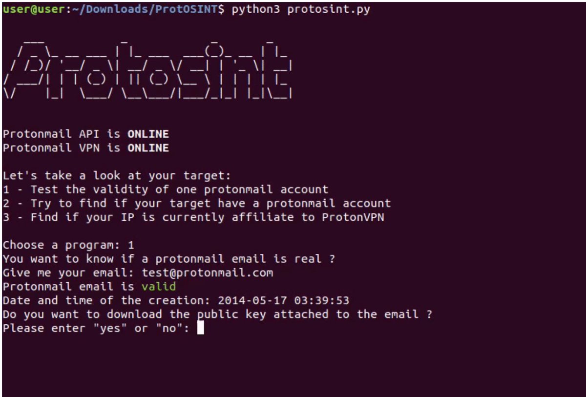 elhackernet's tweet photo. #ProtOSINT es un script #Python que ayuda a investigar cuentas de correo #ProtonMail y direcciones IP de #ProtonVPN https://t.co/Z4IyiVzA9q https://t.co/xU3lG10jPp