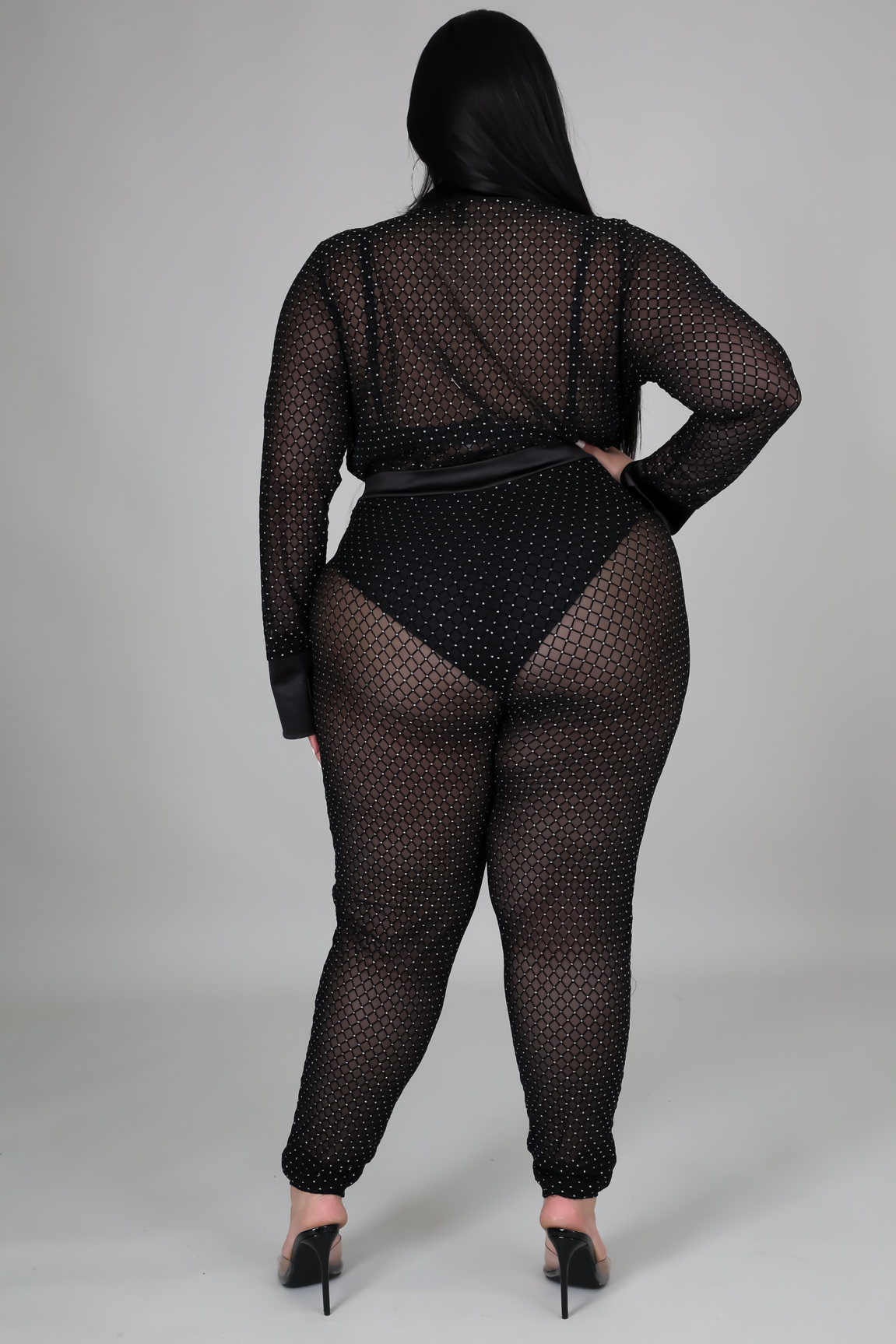 Fishnet jumpsuit plus size top