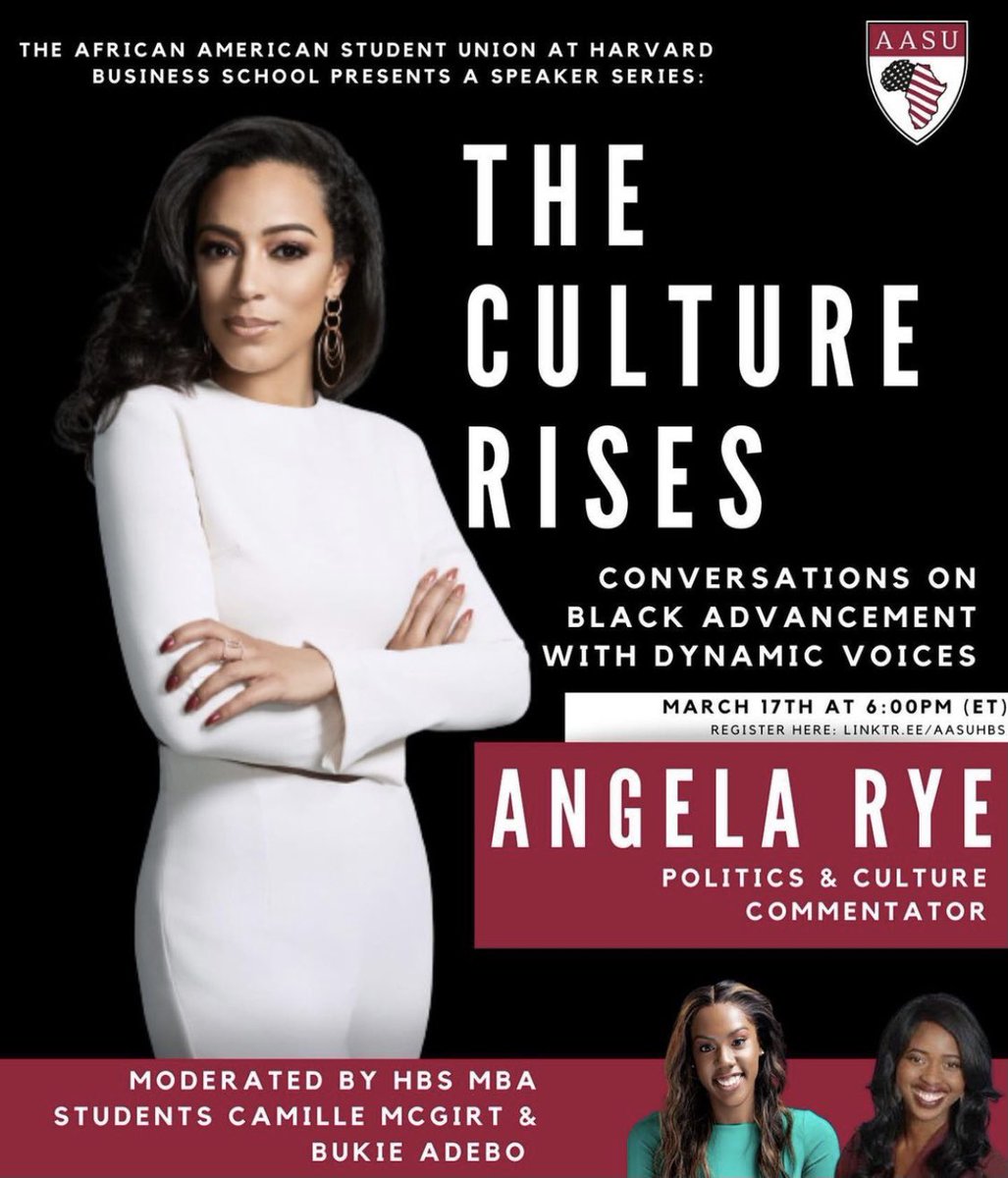 We’re so excited to launch our speaker series and host <a href="/angela_rye/">a. rye</a> on Wednesday 3/17 at 6:00PM (ET)! The event is open to the Harvard community &amp; you can register using the link here: linktr.ee/AASUHBS