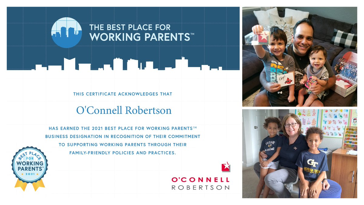 We are proud to be counted as one of Austin's #BestPlace4WorkingParents™ in recognition of the family-friendly policies &amp; practices we offer to support employees, specifically working parents! <a href="/BestPlace4WP/">The Best Place for Working Parents®</a> @BestPlace4Kids
Learn More: oconnellrobertson.com/oconnell-rober…