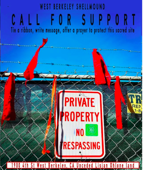 WBShellmound's tweet photo. The West Berkeley Shellmound, a 5,700 sacred Ohlone burial site, where Indigenous peoples have lived and prayed for thousands of years, has been imprisoned by thousands of feet of razor wire fencing, &amp; security cameras by property developers.
#ProtectTheSacred https://t.co/McKdLk9k5y