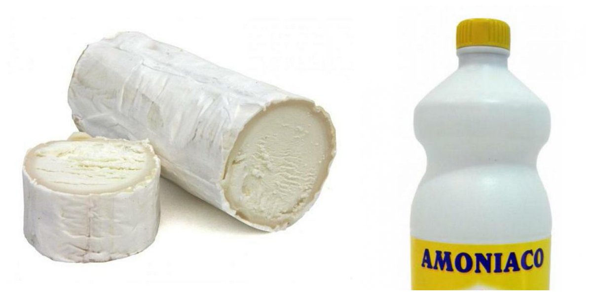 Quesos como el rulo de cabra, el cabrales o el brie desprenden un intenso olor a amoniaco cuando están sobremadurados. Ocurre porque los mohos que participan en la elaboración transforman el grupo amino (NH2) de los aminoácidos en NH3 (amoniaco)->a la basura #gominolasdepeseta