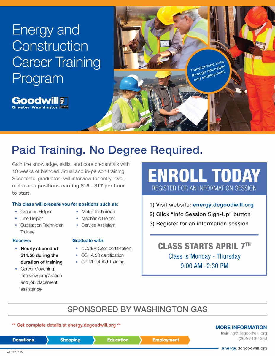 employpg's tweet image. Gain the knowledge, skills, and core credentials with 10 weeks of blended virtual and in-person training. Successful graduates, will interview for entry-level, metro area positions earning $15 - $17/hour to start. Classes Start April 7th! Enroll Today! See flyer for more info!