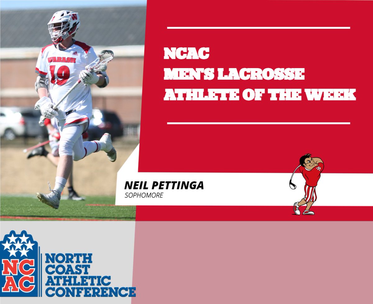 wabashathletics's tweet photo. . @WabashLax sophomore Neil Pettinga earned the @NCAC Men's Lacrosse Athlete of the Week Award after winning 19-of-21 faceoffs in the Little Giants' 13-4 win over Earlham last Friday to help Wabash start the season with a 3-0 record. 

https://t.co/oc6xY5jE7E https://t.co/ze6xAbDUvW