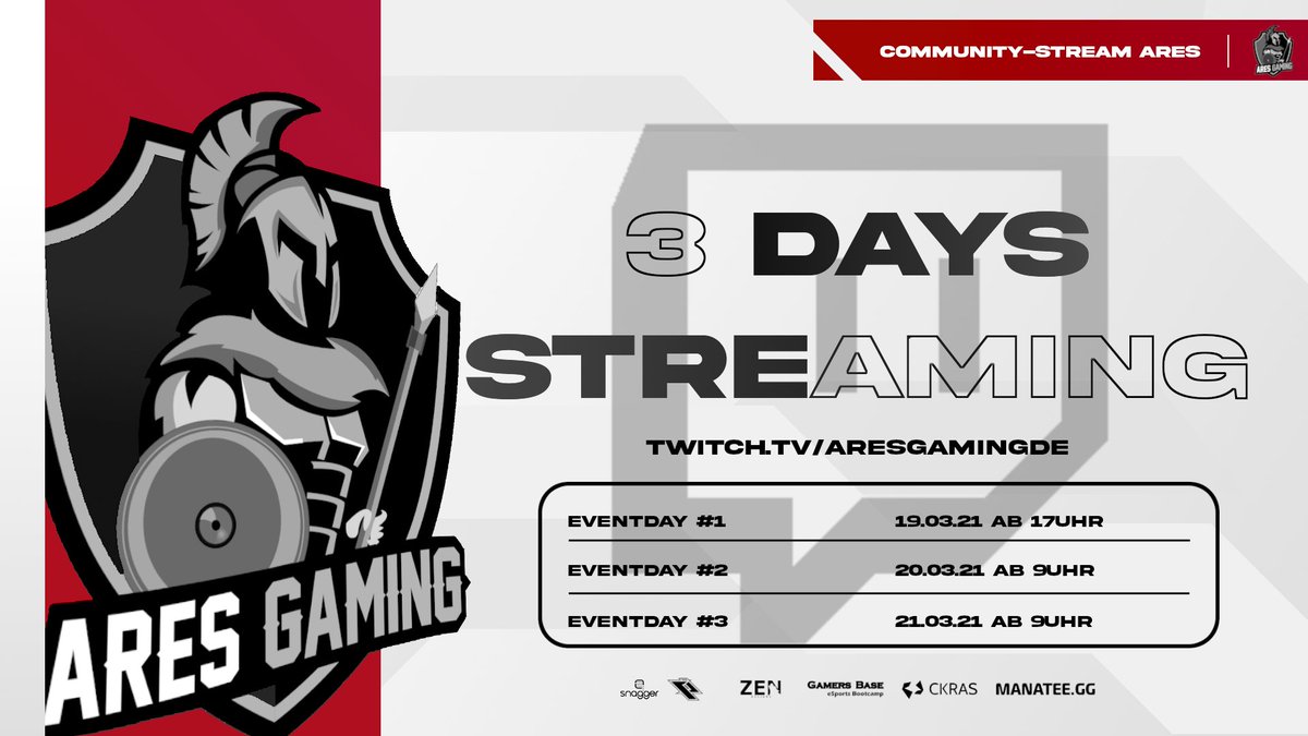 Dieses Wochenende startet Ares Gaming ein Community-Event über 3Tage!🔥

Unsere 15 Streamer! (@HuntingBrolf ,@KasiaXoxd ,uwm..!) wollen Euch über viele Stunden unterhalten😎

Einschalten via twitch.tv/aresgamingde lohnt sich auch aufgrund zahlreicher Giveaways🤫😉

#AhuAres ⚔️🛡️