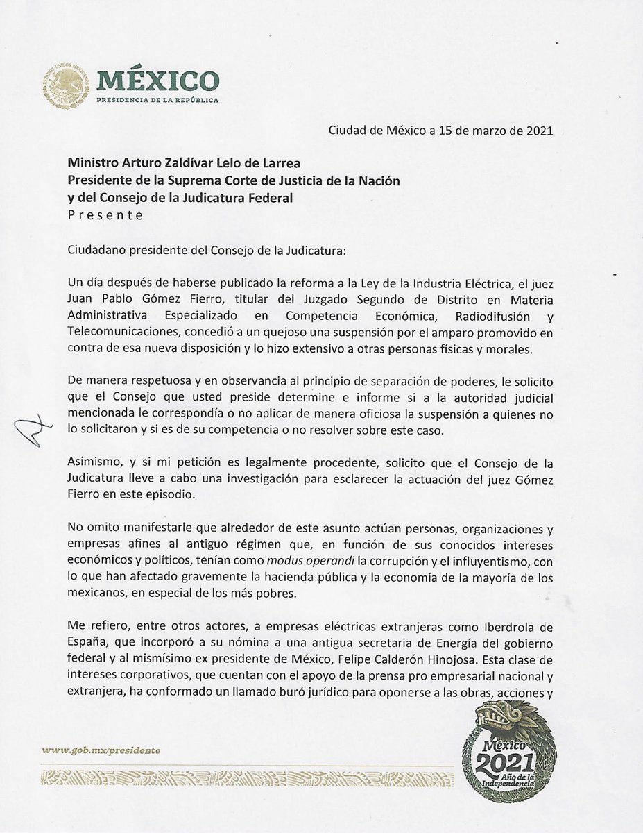 epigmenioibarra's tweet photo. Que no sea ya el dinero el que mueve la mano de jueces y tribunales. Que ni Iberdrola ni su empleado Felipe Calderón, ni Odebrecht, ni Claudio X González se valgan de la ley para violar la ley e impedir la transformación de México.
#YoFirmoLaCarta de AMLO a la @SCJN.
Y tú? https://t.co/G1CiE13bZW