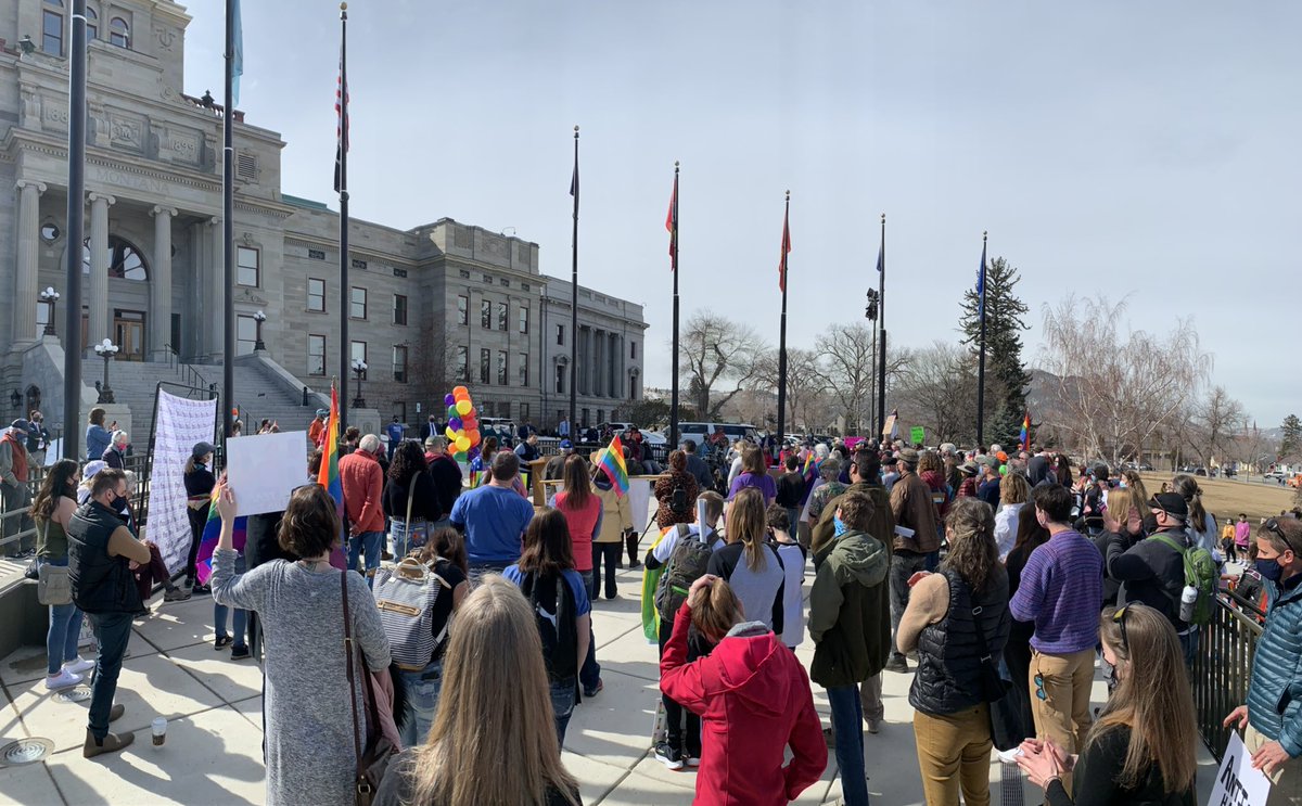 Folks from across the state gathered at the Capitol for the #RainbowRally and made clear they will fight against legislation attempting to bully #LGBTQ folks out of MT. We will always stand with LGBTQ Montanans and defend the right to live free from discrimination. #mtpol #mtleg