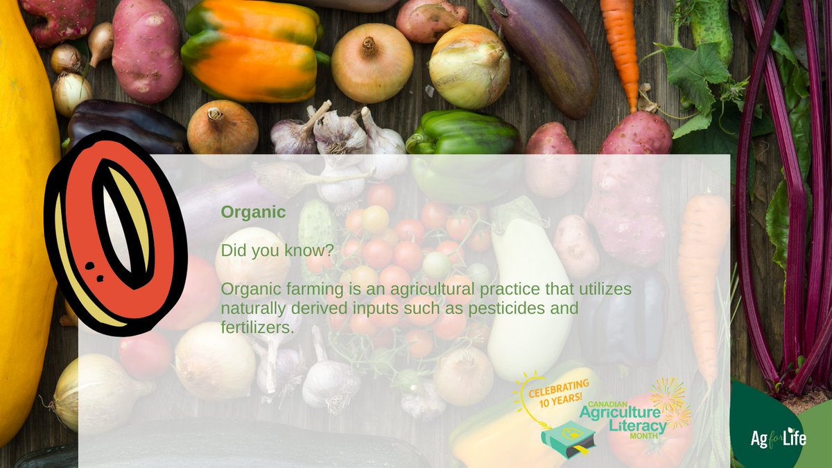 "O" is for Organic!

Organic farming is an agricultural practise that utilizes naturally derived inputs such as pesticides and fertilizers!

<a href="/aitc/">AITC</a>-canada