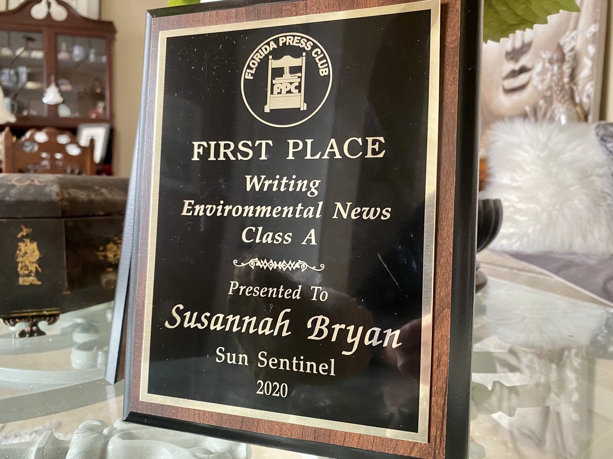 Susannah_Bryan's tweet photo. Seeing double: Look what finally arrived, special delivery. My series of stories on Fort Lauderdale’s epic record-breaking sewage spills won First Place in two categories. Grateful to @AnneBoca and her years of hard work leading the #FloridaPressClub and keeping it alive. ❤️ https://t.co/sg8U3Lg6jv